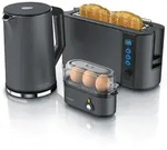 Arendo Fr&uuml;hst&uuml;cks-Set in grau Wasserkocher / Toaster / Eierkocher