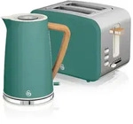 SWAN STP2090GRENEU Set Fr&uuml;hst&uuml;ckskocher, kabellos, 1,7L Toaster Breitschlitz 2