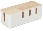 Relaxdays Kabelbox, f&uuml;r 2 Steckdosenleisten, Holzdeckel, Kunststoff, Kabel