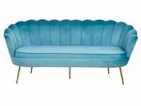 SalesFever Muschel-Sofa | 3-Sitzer | Bezug Samt-Stoff blau | Gestell Metall