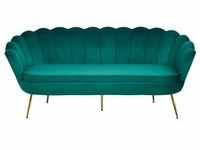 SalesFever Muschel-Sofa | 3-Sitzer | Bezug Samt-Stoff grün | Gestell Metall