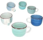 6er Set BLUE Jumbobecher mit Henkel f&uuml;r 6 Personen aus Steingut - 24327029