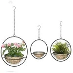 DanDiBo Blumenampel Innen Metall Wand H&auml;ngepflanzen 96087 3er Set mit Topf Silber