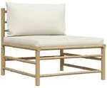 vidaXL Garten-Mittelsofa mit Kissen Cremewei&szlig; Bambus
