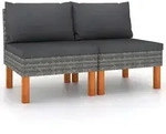 vidaXL Mittelsofas 2 Stk. Poly Rattan und Eukalyptus Massivholz