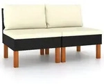 vidaXL Mittelsofas 2 Stk. Poly Rattan und Eukalyptus Massivholz