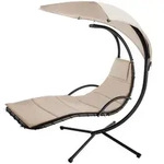 tectake H&auml;ngeliege Elaria mit Sonnendach und Seitentasche Beige
