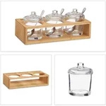 Relaxdays Gew&uuml;rzgl&auml;ser 3er Set, mit Bambus Halter, Glas Zuckerdose mit L&ouml;ffel &