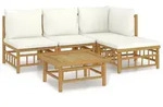 vidaXL 5-tlg. Garten-Lounge-Set mit Cremewei&szlig;en Kissen Bambus