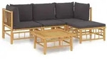 vidaXL 5-tlg. Garten-Lounge-Set mit Dunkelgrauen Kissen Bambus