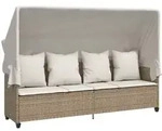vidaXL Sonnenliege mit Dach und Kissen Beige Poly Rattan