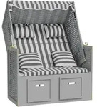 vidaXL Strandkorb mit Kissen Poly Rattan und Massivholz Grau & Wei&szlig;