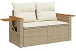 vidaXL Gartensofa mit Kissen 2-Sitzer Beige Poly Rattan