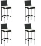 vidaXL Garten-Barhocker mit Kissen 4 Stk. Schwarz Poly Rattan