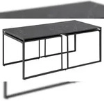 Infinity Couchtisch Set mit 3 Stk. schwarzer Marmordruck, schwarz.