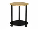 Relaxdays Beistelltisch rund, mit Rollen, fahrbar, modernes Design, Bambus,