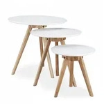 Relaxdays Beistelltisch 3er Set, Beine aus Walnussholz, wei&szlig;e Tischplatte 50, 40, 32
