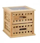 Relaxdays Beistelltisch Walnuss, quadratischer Nachtschrank aus Naturholz mit 2