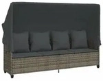 vidaXL Sonnenliege mit Dach und Kissen Grau Poly Rattan