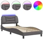 vidaXL Bettgestell mit LED Grau 90x200 cm Kunstleder