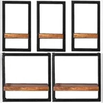 SIT M&ouml;bel Wandregal-Set | 5-teilig | Mangoholz mit Altmetall | Serie PANAMA | B 75 x