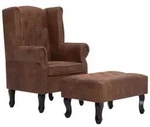 vidaXL Chesterfield-Sessel und Fu&szlig;hocker Braun Wildleder-Optik