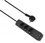 Helos Steckdosenleiste ADVANCED, 3-fach, USB-Charger schwarz, 1,5m, mit Schalter