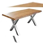 M&ouml;belliebling Esstisch Baumkante massiv Akazie natur 240 x 100 silber X-Gestell