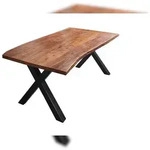 M&ouml;belliebling Esstisch Baumkante massiv Akazie nuss 180 x 90 X-Gestell schwarz