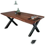 M&ouml;belliebling Esstisch Baumkante massiv Akazie Nussbaum 160 x 85 X-Gestell schwarz