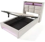 Merax Polsterbett, Baumwolle-Leinen Bezug Stauraumbett mit USB-Anschluss + LED
