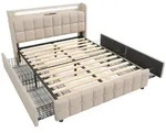 Merax LED Stauraumbett Polsterbett 180x200 Doppelbett aus Leinen mit 4 Schubladen & 2