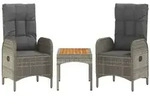 vidaXL 3-tlg. Garten-Lounge-Set mit Kissen Grau Poly Rattan