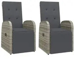 vidaXL Garten-Liegest&uuml;hle mit Kissen 2 Stk. Grau Poly Rattan