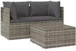 vidaXL 3-tlg. Garten-Lounge-Set mit Kissen Grau Poly Rattan