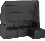 vidaXL 3-Sitzer-Gartensofa mit Dach und Fu&szlig;hocker Schwarz Poly Rattan
