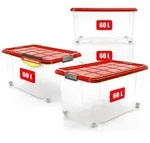 BigDean 4 St&uuml;ck 60 L Aufbewahrungsbox mit Deckel gro&szlig; rot - stapelbare robuste Box