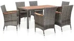 vidaXL 7-tlg. Garten-Essgruppe mit Auflagen Poly Rattan Grey