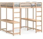 vidaXL Hochbett mit Schreibtisch & Leiter 140x200 cm Massivholz Kiefer