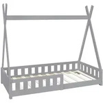ML-Design Kinderbett Tipi 80 &times; 160 cm Hellgrau mit Rausfallschutz & Lattenrost...