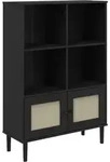 vidaXL B&uuml;cherschrank SENJA Rattan-Look Schwarz 90x35x130cm Kiefernholz