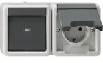 Gira Steckdosenkombination, Aufputz, Wechselschalter, grau, IP44, 417730