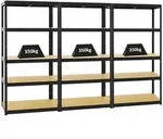 PROREGAL Mega Deal | 3x Schwerlastregal Slim Elephant S | HxBxT 180x90x45 cm | 5