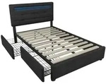 Merax LED Stauraumbett Polsterbett 90x200 Einzelbett aus Leinen mit