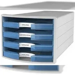 HAN Schubladenbox IMPULS 1013-64 DIN A4/C4 4F&auml;cher offen l.gr/t.bl