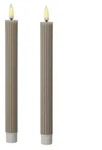 LED Stabkerzen gerillt Tafelkerzen Dinner Spitzkerzen 25cm grau 2St.