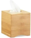 Relaxdays Kosmetikt&uuml;cherbox quadratisch, Taschentuchbox Holz, Kosmetikbox Bambus,