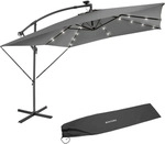 tectake Sonnenschirm Sunna LED-Solar mit Kurbel 2,5 x 2,5 m Hellgrau