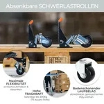 HMF 6750 Schwerlastrollen absenkbar f&uuml;r Werkbank, 4 St&uuml;ck, 65 mm, bis 300 kg,