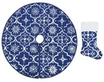 vidaXL Luxus-Weihnachtsbaumdecke mit Socke Blau 90 cm Stoff